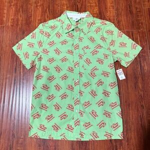 Pizza Planet Disney Button Down Shirt Green Sz XS Men’s Pixar Brand New w/tags!